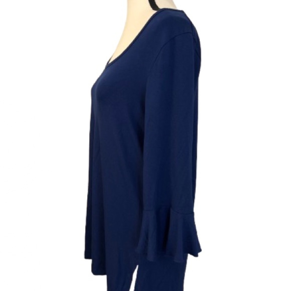 Women’s Navy Tunic Top Fluted Quarter Sleeves Oversized Classy Stretchy Medium - Picture 4 of 7